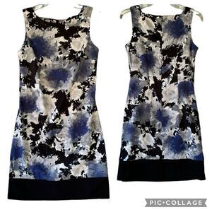AB Studio Blue Gray White Abstract Sheath Career Formal Dress Sleeveless Size 4